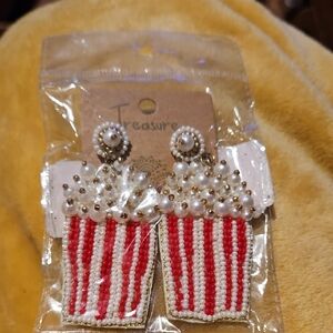 Red and White Beaded Popcorn Earrings